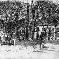 Sketch dated 1900 &amp; sepia photo (undated) of All Saints Church