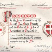 WW1 : Red Cross Certificate : Miss Edith Edwards