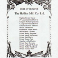 Roll of Honour : Goyt Spinning Co.Ltd &amp; Hollins Mill Co Limited