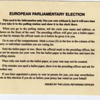 Official Poll Card for European Parliamentary Election : 1999