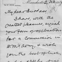 Robert Burdass  1891 - 1985 : Application for an Army Commission