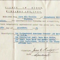 Receipts : Firearms Certificate : 1935<br /><br />
Payments due to the Exec of E J Carlisle : 1920 - 1940