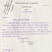 Letter from Lloyds Bank to L W Furniss :  1931