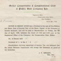 Mellor Conservative Club : Dividend : 1933 and  1938